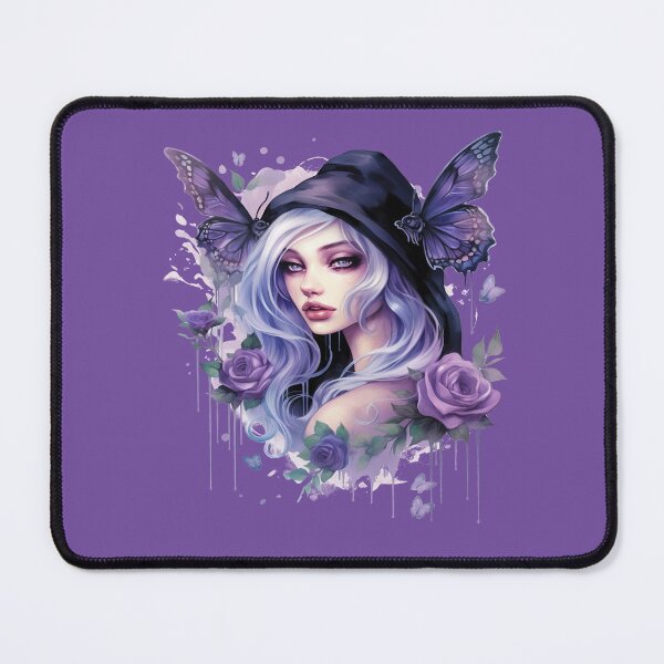 Item preview, Mystic Purple Witch with Butterflies | Silver Hair Gothic Fantasy Art designed and sold by TheInkRaven.