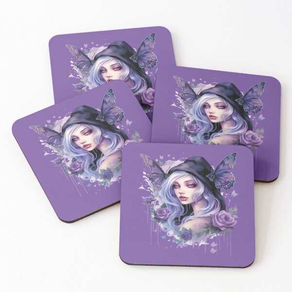 Item preview, Mystic Purple Witch with Butterflies | Silver Hair Gothic Fantasy Art designed and sold by TheInkRaven.