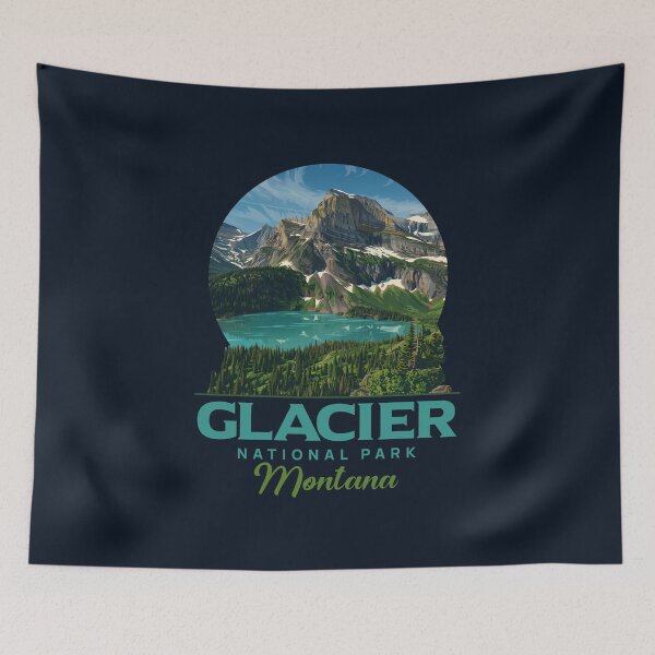 Item preview, Glacier National Park Montana Vintage Mountain Illustration designed and sold by LinaValearte.