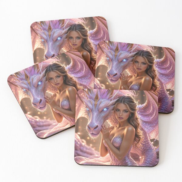 Item preview, Pink Dragon and Fantasy Princess Art | Magical Glitter Dragon Wall Art designed and sold by DrakariArt.