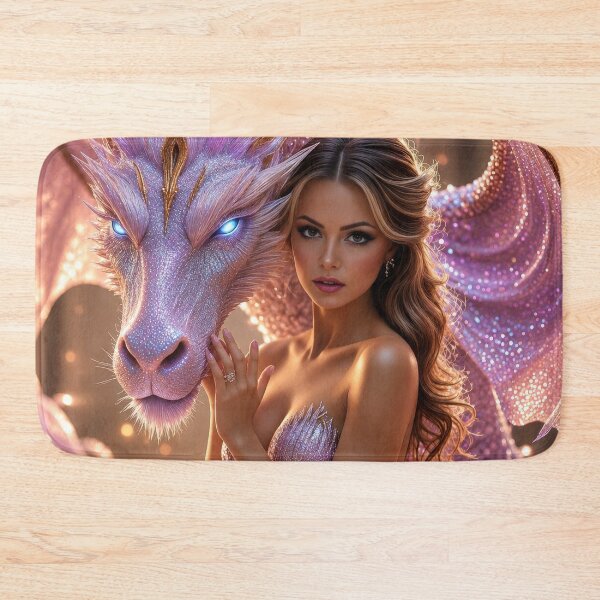 Item preview, Pink Dragon and Fantasy Princess Art | Magical Glitter Dragon Wall Art designed and sold by DrakariArt.