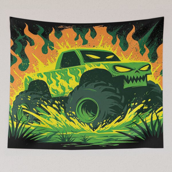 Item preview, Green Monster Truck Roaring in Fire designed and sold by Piotrek0001.