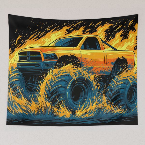 Item preview, Yellow 4x4 Truck Speeding in Flames designed and sold by Piotrek0001.