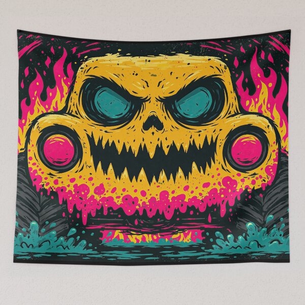 Item preview, Neon Orange Skull Car Face in Flames designed and sold by Piotrek0001.