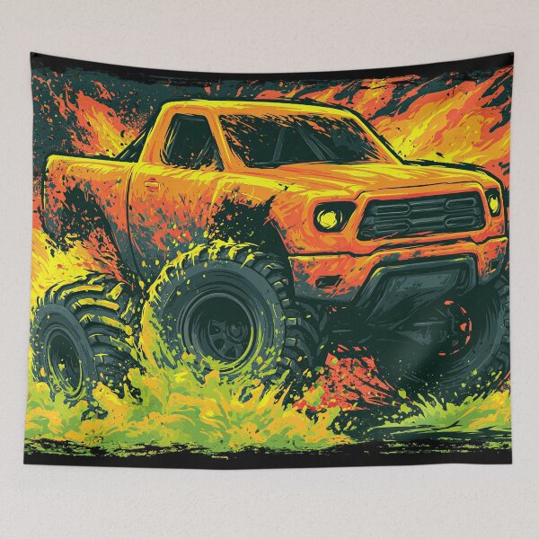 Item preview, Orange and Teal Off Road Truck in Fire designed and sold by Piotrek0001.