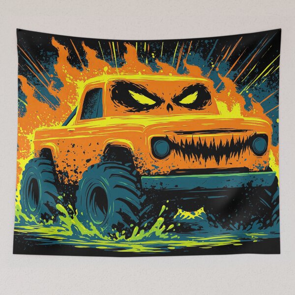 Item preview, Yellow and Blue Fiery Monster Truck designed and sold by Piotrek0001.