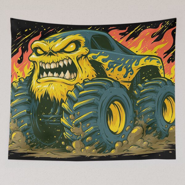 Item preview, Yellow and Blue Monster Truck in Flames designed and sold by Piotrek0001.