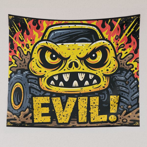 Item preview, Yellow Evil Skull Truck Typography Poster designed and sold by Piotrek0001.