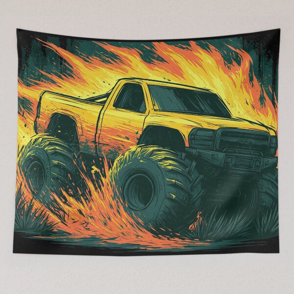 Item preview, Classic Orange Pickup Truck in Fire designed and sold by Piotrek0001.
