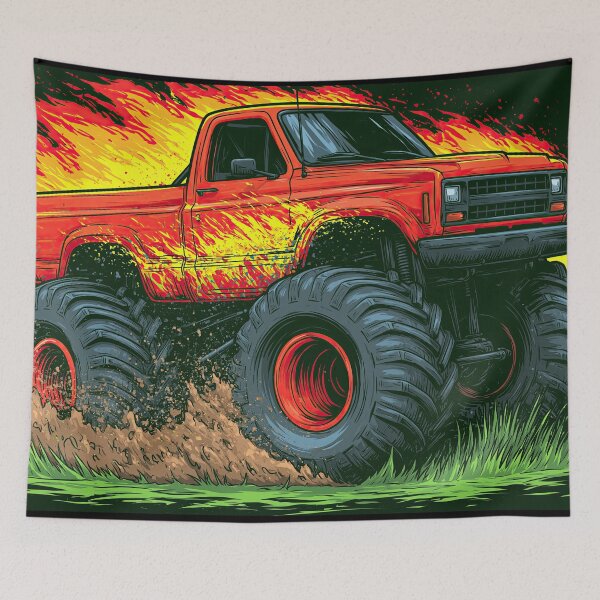 Item preview, Red 4x4 Truck Mudding in Flames designed and sold by Piotrek0001.