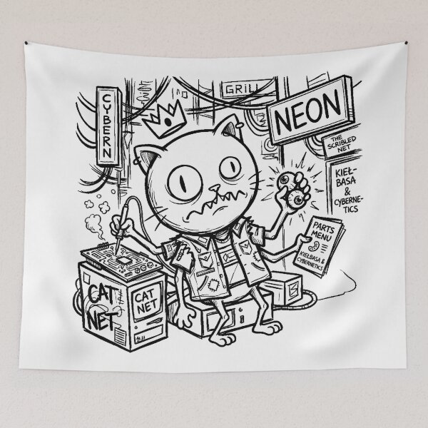 Item preview, ​Cyber Cat Mechanic - Grill & Cybernetics Scribble Art designed and sold by MCVersa2026.