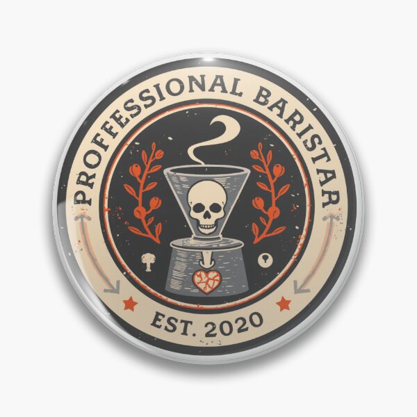 Item preview, Professional Barista Skull Vintage Coffee Badge - Est 2020 designed and sold by SandiCreative.