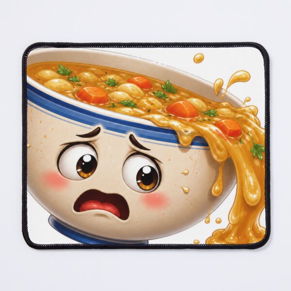 Item preview, Worried Soup Bowl Cartoon Character Spilling Over designed and sold by jgvisualarts.