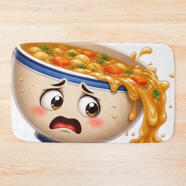 Item preview, Worried Soup Bowl Cartoon Character Spilling Over designed and sold by jgvisualarts.