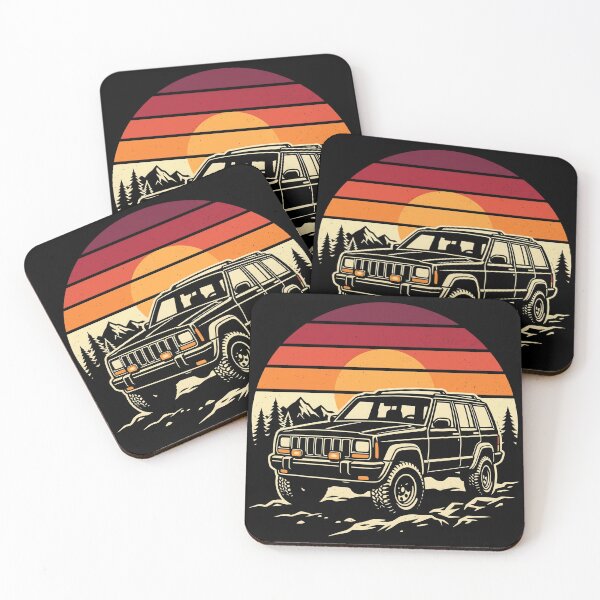 Item preview, Cherokee XJ lifted Circle Retro Sunset Black 4X4 - Off-Road Adventure designed and sold by Off-Road-Zone.