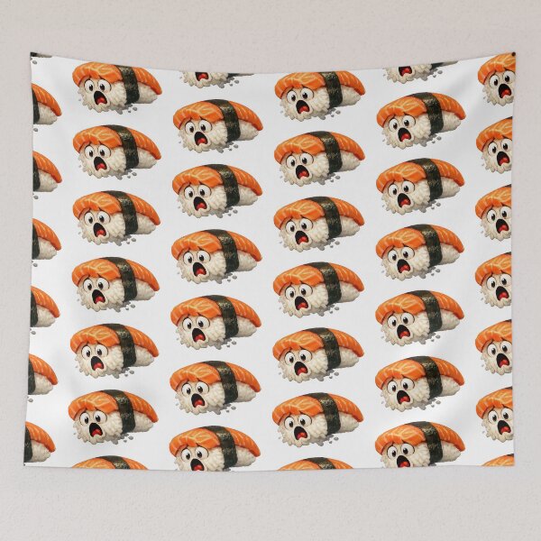 Item preview, Horrified Salmon Nigiri Sushi Cartoon Character Slipping Apart designed and sold by jgvisualarts.
