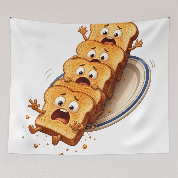Item preview, Panicked Toast Stack Cartoon Characters Sliding Off Plate designed and sold by jgvisualarts.