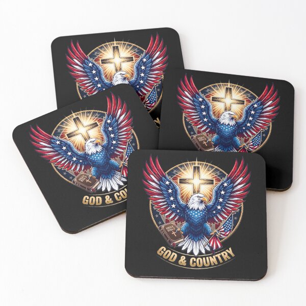 Item preview, Red And Blue God & Country Patriotic Bald Eagle Cross USA Flag Christian Gift designed and sold by 519xdesign.