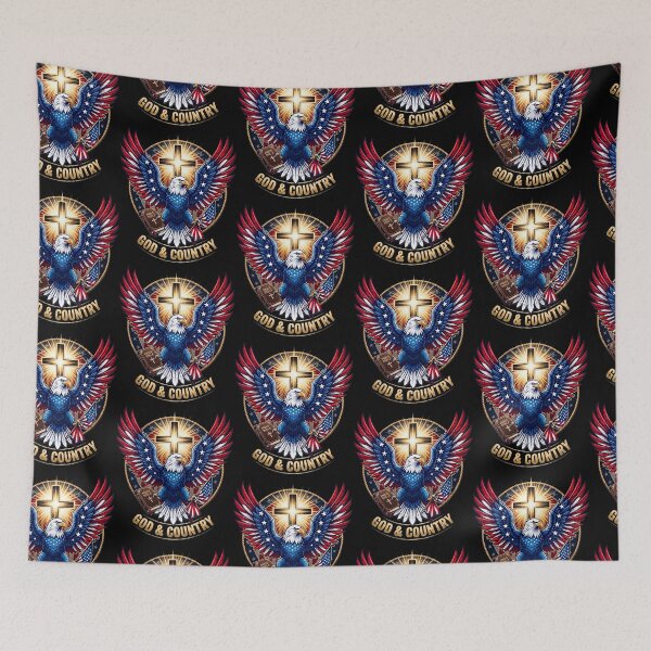 Item preview, Red And Blue God & Country Patriotic Bald Eagle Cross USA Flag Christian Gift designed and sold by 519xdesign.