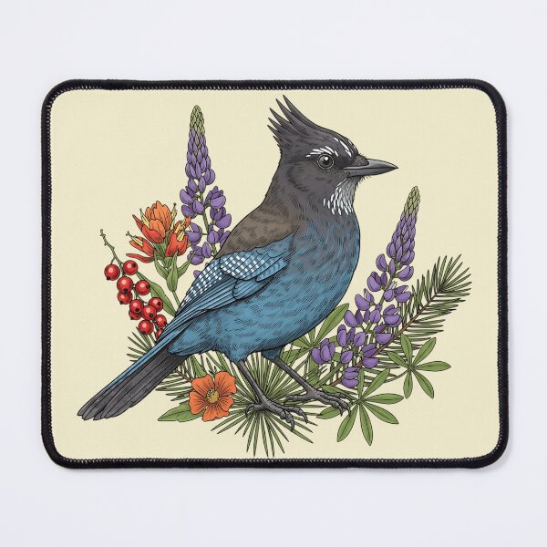 Item preview, Stellers Jay Wildflower Botanical Bird Illustration designed and sold by BirdsnStuff.