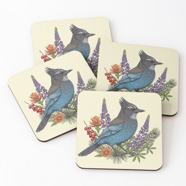 Item preview, Stellers Jay Wildflower Botanical Bird Illustration  designed and sold by BirdsnStuff.