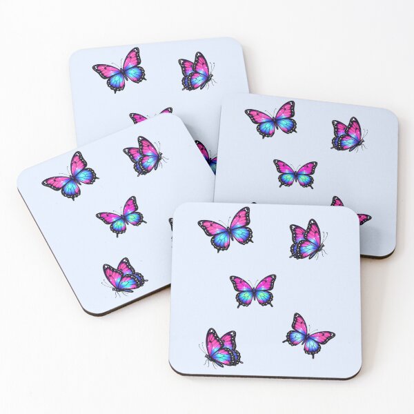 Item preview, Five Neon Butterflies Hot Pink Purple Turquoise Gradient Monarch Style Flight Dynamic Angles designed and sold by Good Vibes .