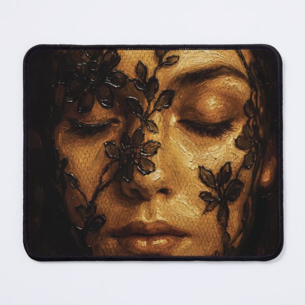 Item preview, Veiled in Shadows — Textured Impasto Oil Portrait of a Woman with Floral Lace designed and sold by RamyGallery.
