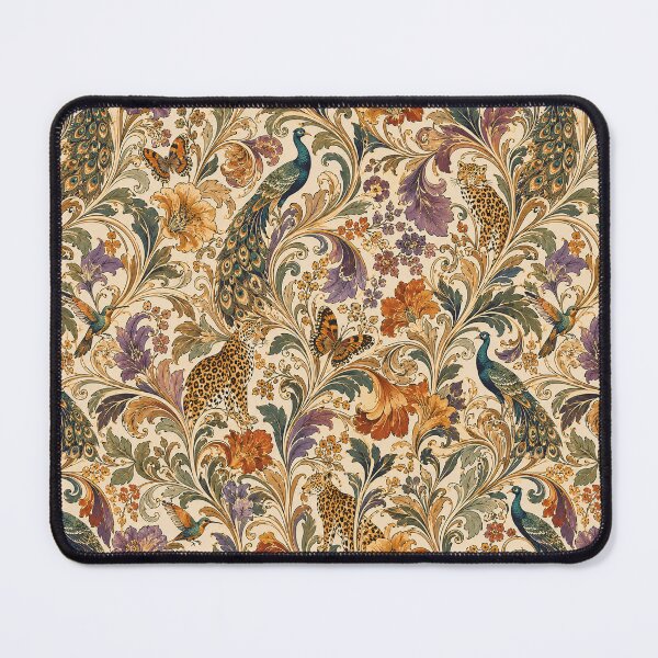 Item preview, Art Nouveau Wildlife & Floral Pattern | Peacock Leopard Botanical Wallpaper | Luxury Vintage Textile Design designed and sold by AnimalAirtistry.