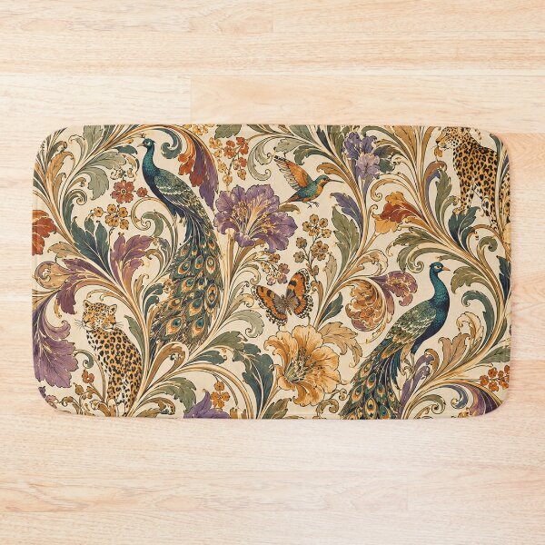 Item preview, Art Nouveau Wildlife & Floral  Pattern | Peacock Leopard Botanical Wallpaper | Luxury Vintage Textile Design designed and sold by AnimalAirtistry.