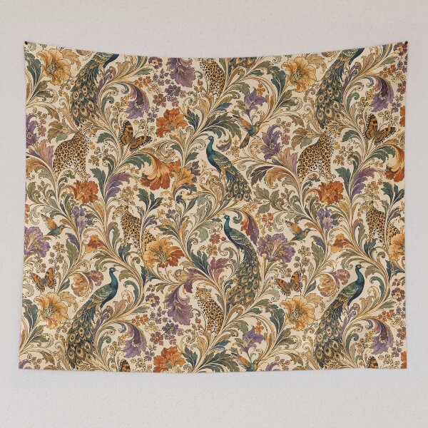 Item preview, Art Nouveau Wildlife & Floral  Pattern | Peacock Leopard Botanical Wallpaper | Luxury Vintage Textile Design designed and sold by AnimalAirtistry.