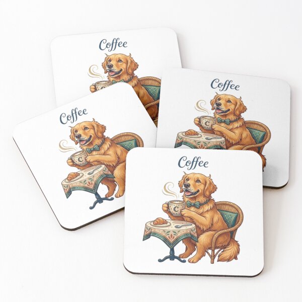 Item preview, Cute Dog Drinking Coffee Vintage Illustration designed and sold by Northern Glow Art.