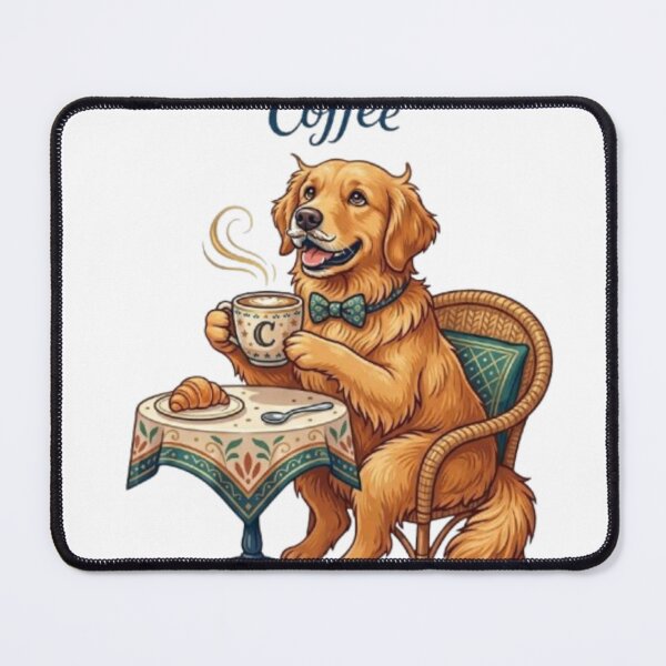 Item preview, Cute Dog Drinking Coffee Vintage Illustration designed and sold by Northern Glow Art.