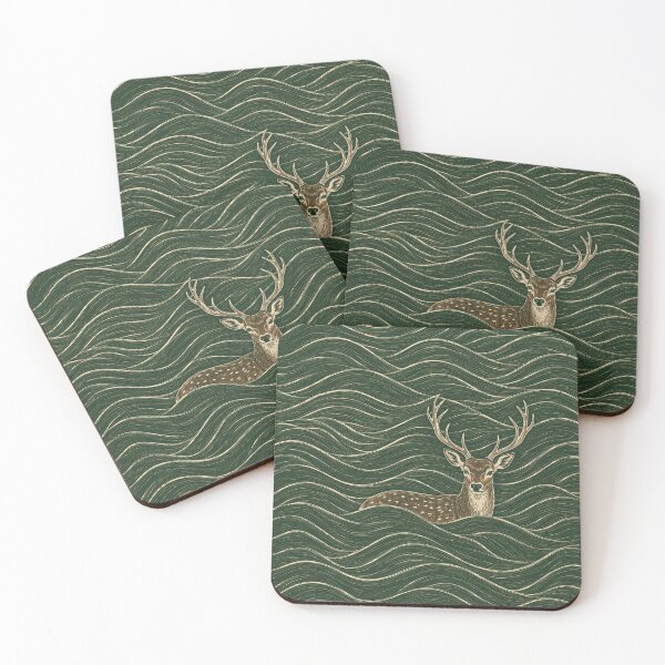 Item preview, Woodland Waves Deer | Vintage Linocut Forest Art designed and sold by SimplyJasper.