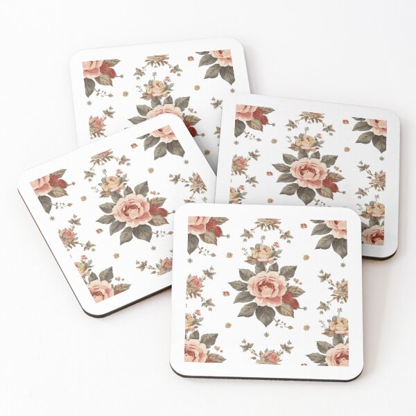 Item preview, Vintage Pink Rose Motif on Black Background | Elegant Victorian Botanical Floral Art designed and sold by Joyfulfabric.