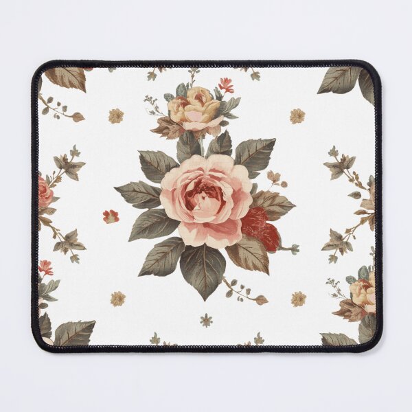 Item preview, Vintage Pink Rose Motif on Black Background | Elegant Victorian Botanical Floral Art designed and sold by Joyfulfabric.