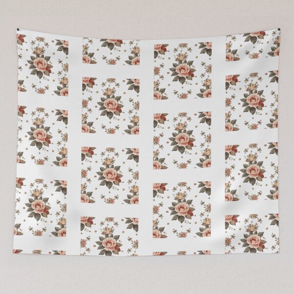 Item preview, Vintage Pink Rose Motif on Black Background | Elegant Victorian Botanical Floral Art designed and sold by Joyfulfabric.