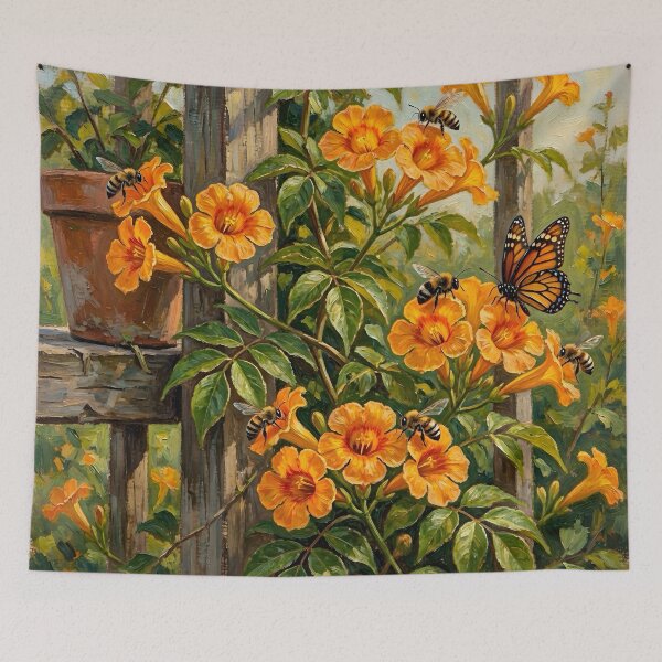 Item preview, Bees and Butterflies on the Trumpet Vine designed and sold by TinCatOutPost.