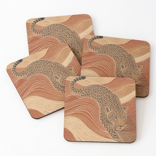 Item preview, Leopard Dunes | Vintage Desert Linocut Wildlife Art designed and sold by SimplyJasper.