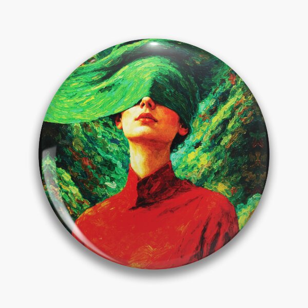 Item preview, Woman in Green Hat — Nature Fusion Impasto Oil Portrait with Red and Emerald designed and sold by RamyGallery.