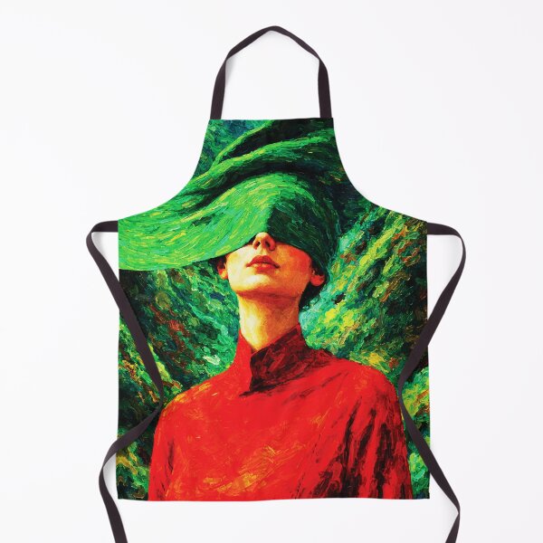 Item preview, Woman in Green Hat — Nature Fusion Impasto Oil Portrait with Red and Emerald designed and sold by RamyGallery.