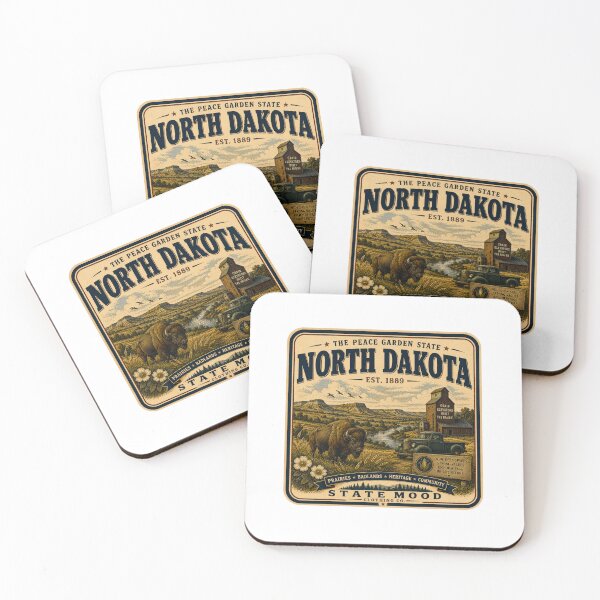 Item preview, North Dakota Peace Garden State Vintage Bison Badlands Design designed and sold by StateMoodDesigns.