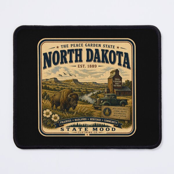 Item preview, North Dakota Peace Garden State Vintage Bison Badlands Design designed and sold by StateMoodDesigns.
