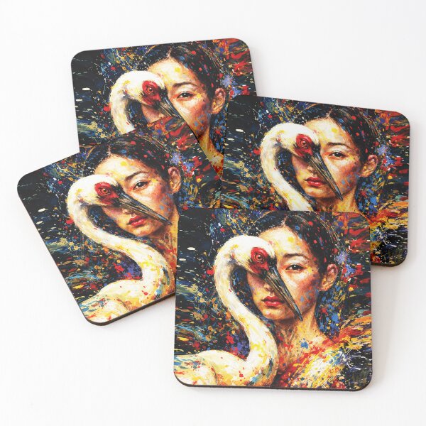 Item preview, Woman with Sacred Crane — Colorful Splatter Oil Painting Mythic Portrait designed and sold by RamyGallery.