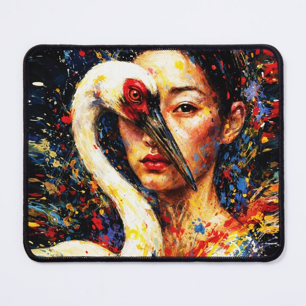 Item preview, Woman with Sacred Crane — Colorful Splatter Oil Painting Mythic Portrait designed and sold by RamyGallery.