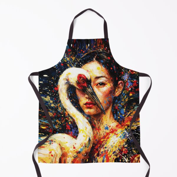 Item preview, Woman with Sacred Crane — Colorful Splatter Oil Painting Mythic Portrait designed and sold by RamyGallery.
