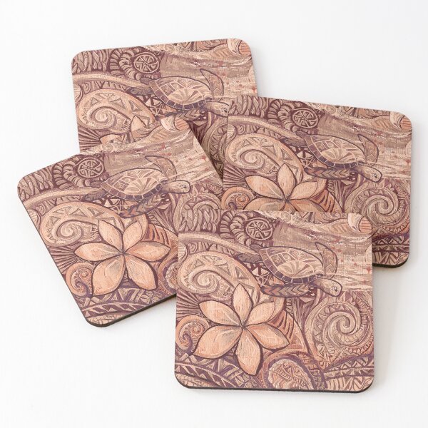 Item preview, Vintage Polynesian Tapa Tribal Diving Honu Pattern Painting designed and sold by sunnthreads.