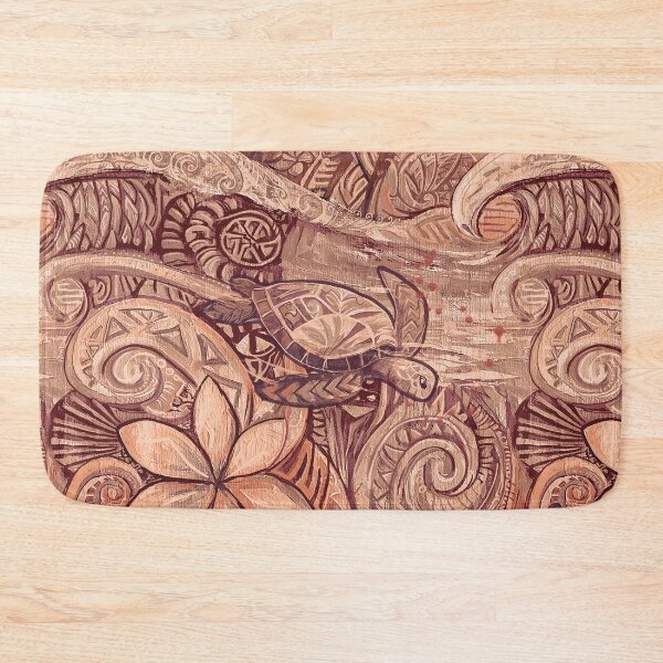 Item preview, Vintage Polynesian Tapa Tribal Diving Honu Pattern Painting designed and sold by sunnthreads.