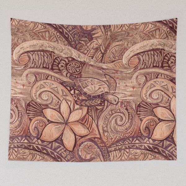 Item preview, Vintage Polynesian Tapa Tribal Diving Honu Pattern Painting designed and sold by sunnthreads.