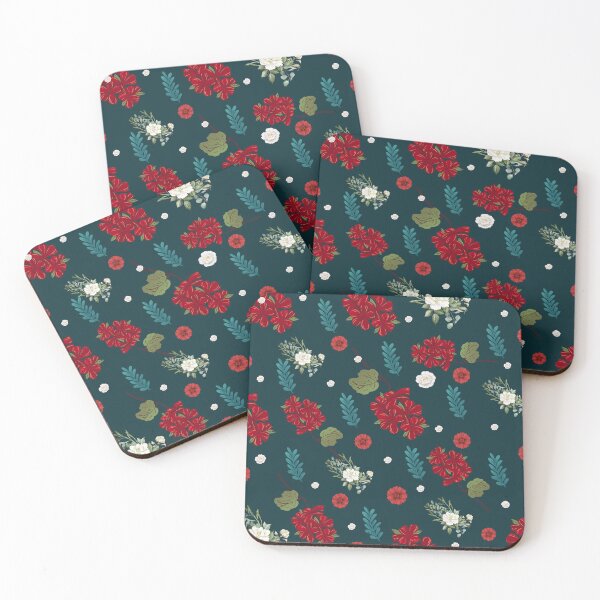 Item preview, Emerald and Crimson Red Floral Seamless Pattern designed and sold by FMSeamlessArt.
