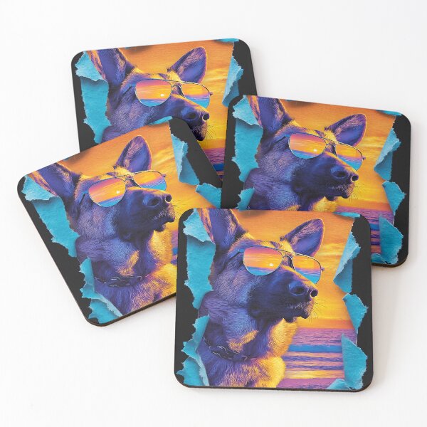 Item preview, German Shepherd with Sunglasses Sunset Tropical Dog Summer designed and sold by Littermin.